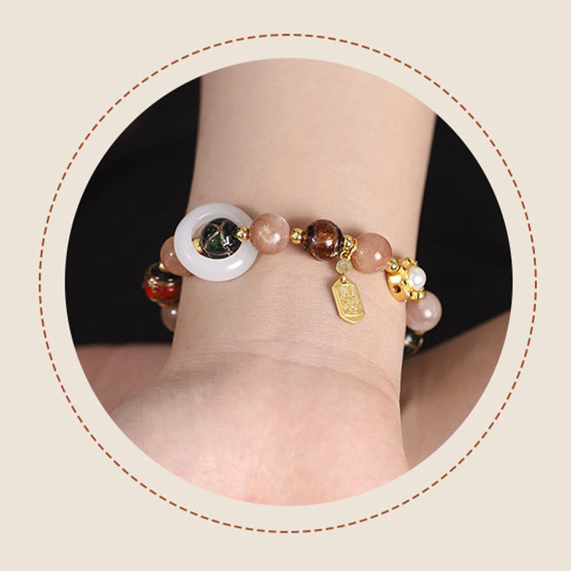 Nimara Ritual Tibetan Incense Ash Liuli Glass Tridacna Stone Sun Stone Om Mani Padme Hum Prayer Wheel Charm Bracelet