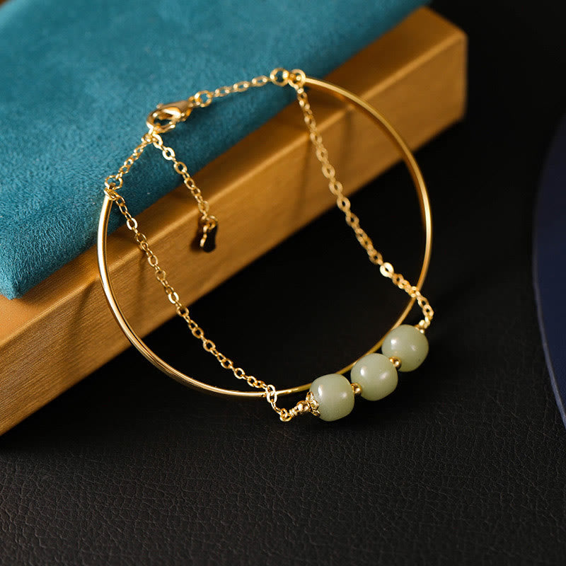 Nimara Ritual Copper Plated Gold Hetian Jade Bead Luck Double Layer Bracelet Bangle