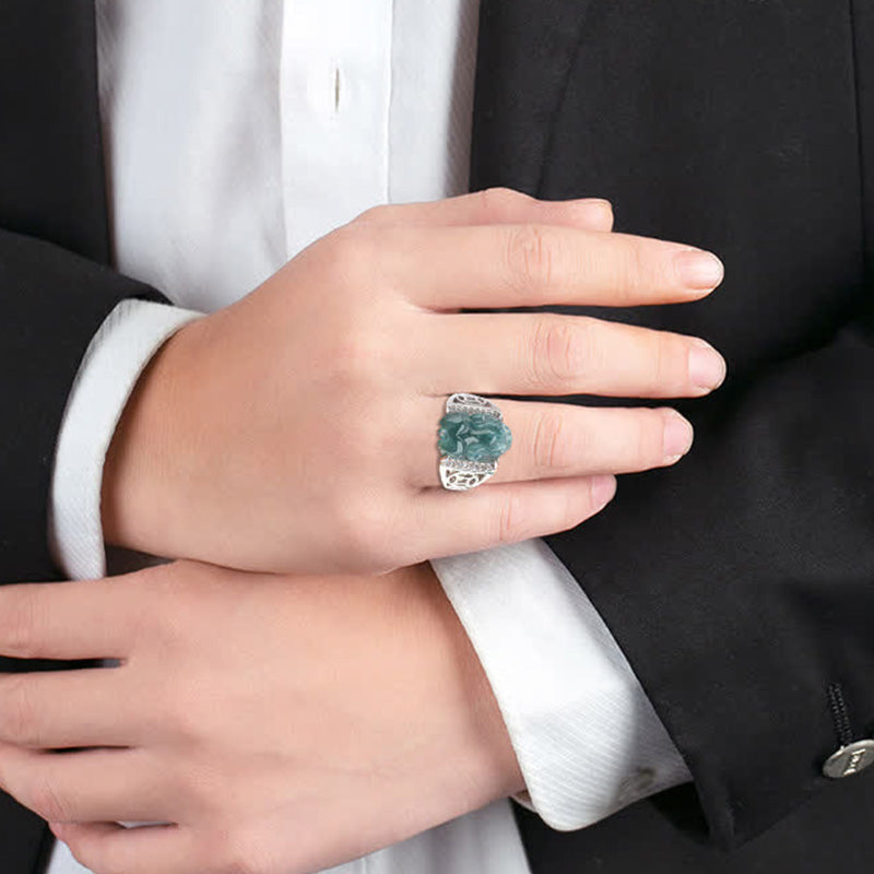 Nimara Ritual 925 Sterling Silver Fengshui Wealth Prosperity Jade PiXiu Luck Ring