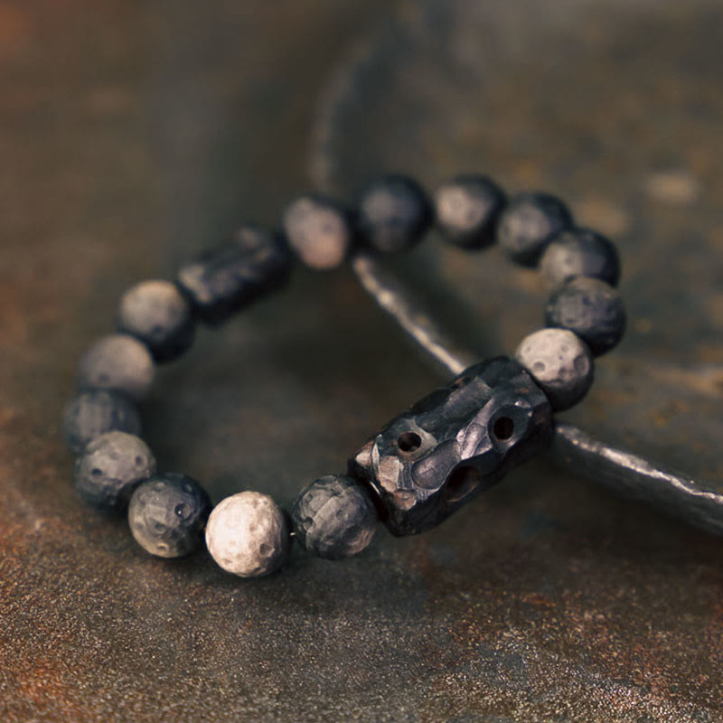 Nimara Ritual Silver Sheen Obsidian Ebony Wood Soothing Bracelet