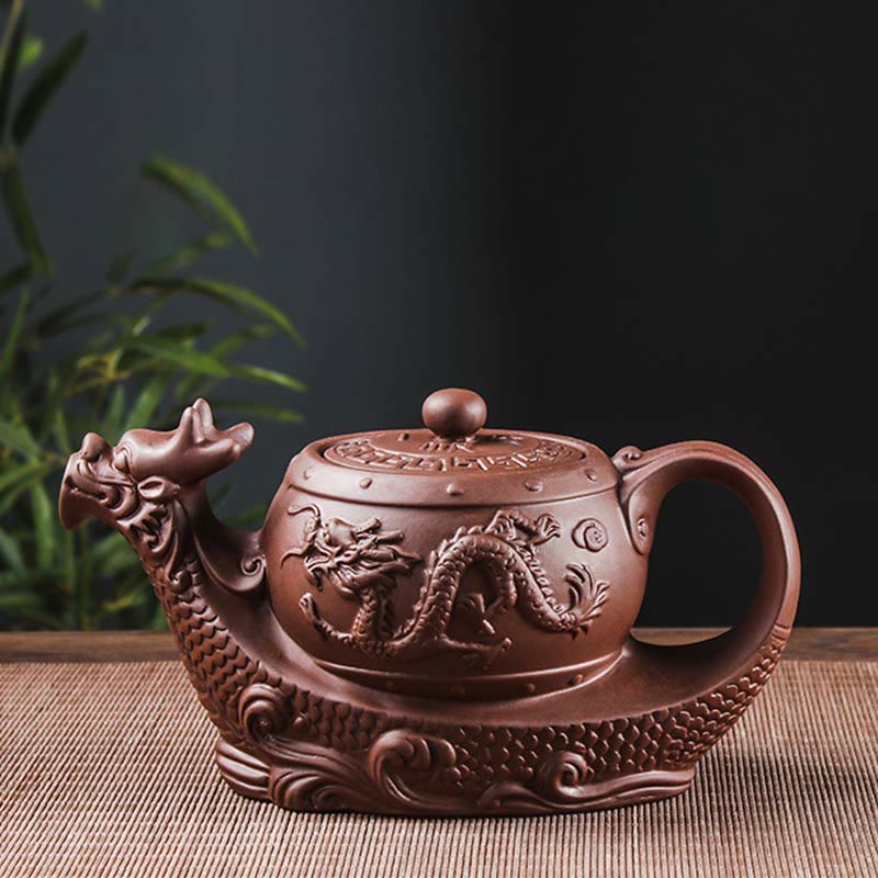Nimara Ritual Vintage Dragon Auspicious Clouds Purple Clay Ceramic Teapot