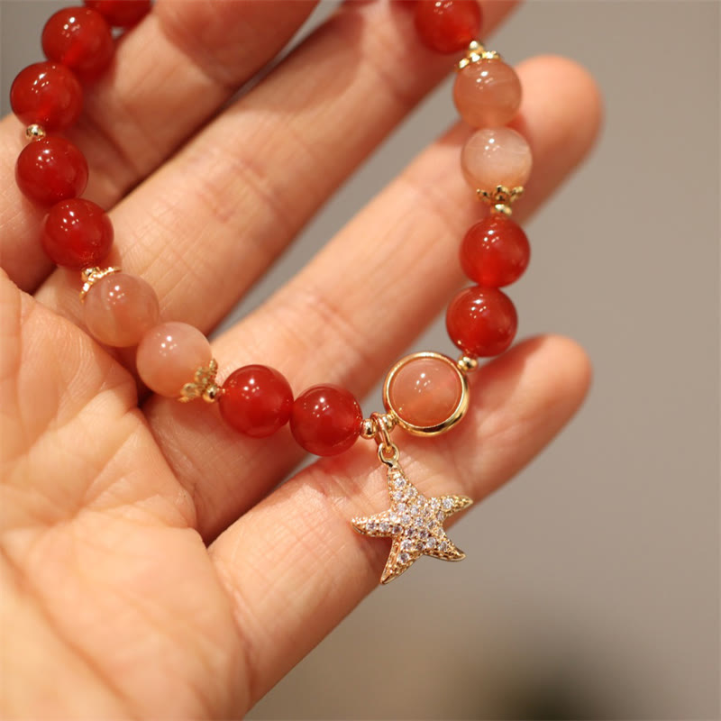 Nimara Ritual Sun Stone Peach Moonstone Red Agate Crystal Star Wealth Bracelet