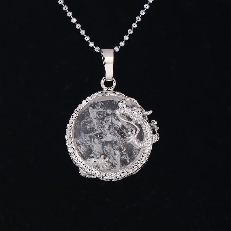 Nimara Ritual Chinese Dragon Natural Quartz Crystal Healing Energy Necklace Pendant