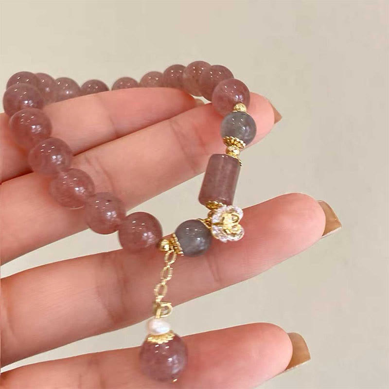 Nimara Ritual Natural Strawberry Quartz Zircon Flower Positive Charm Bracelet