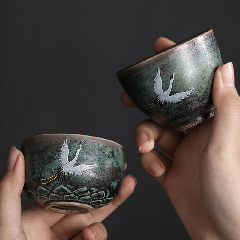Nimara Ritual Auspicious Crane Ceramic Teacup Kung Fu Tea Cup Bowl