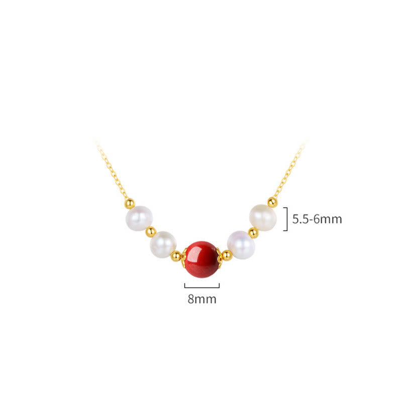Nimara Ritual 925 Sterling Silver Pearl Cinnabar Sincerity Healing Bead Chain Necklace Pendant