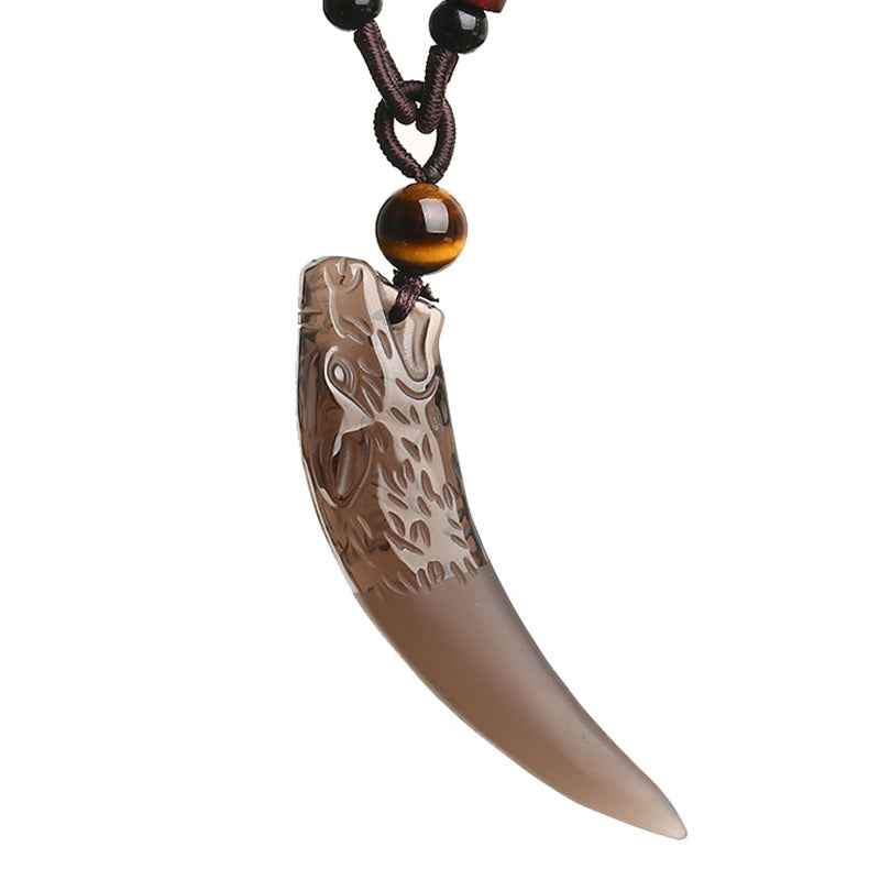 Nimara Ritual Natural Ice Obsidian Wolf Tooth Pattern Courage Necklace Pendant