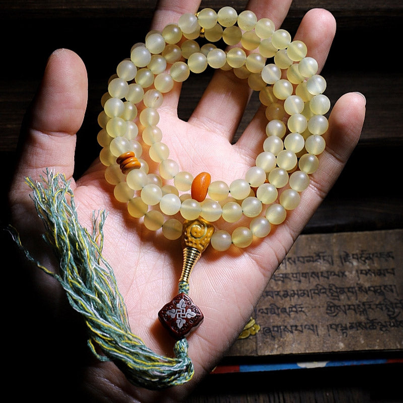 Nimara Ritual 108 Mala Beads Tibet Sheep Horn Amber Luck Bracelet