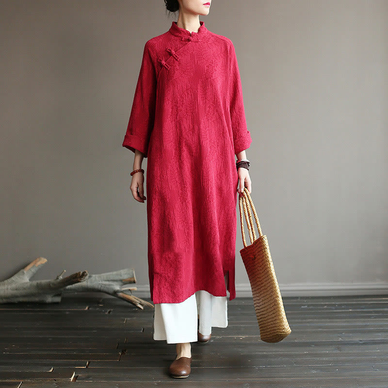 Nimara Ritual Flower Jacquard Midi Dress Long Sleeve Cotton Linen Dress Wide Leg Pants With Pockets