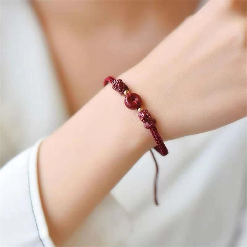 Nimara Ritual Cinnabar PiXiu Blessing Copper Coin Peace Buckle Red String Bracelet