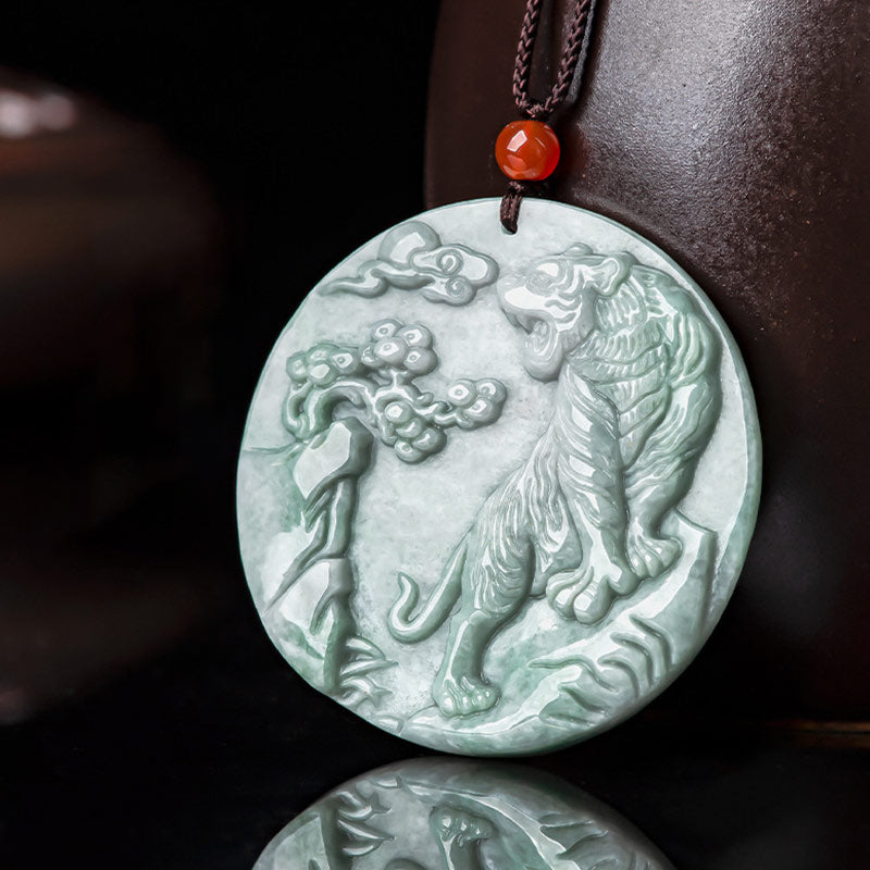 Nimara Ritual Chinese Zodiac Tiger Jade Protection Necklace String Pendant
