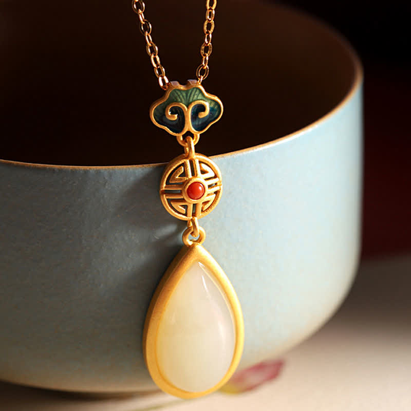 Nimara Ritual 925 Sterling Silver Hetian White Jade Water Drop Chain Necklace Pendant Bracelet