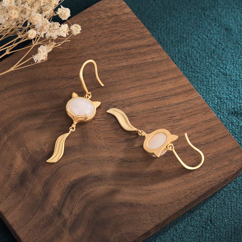 Nimara Ritual FengShui White Jade Fox Fortune Earrings