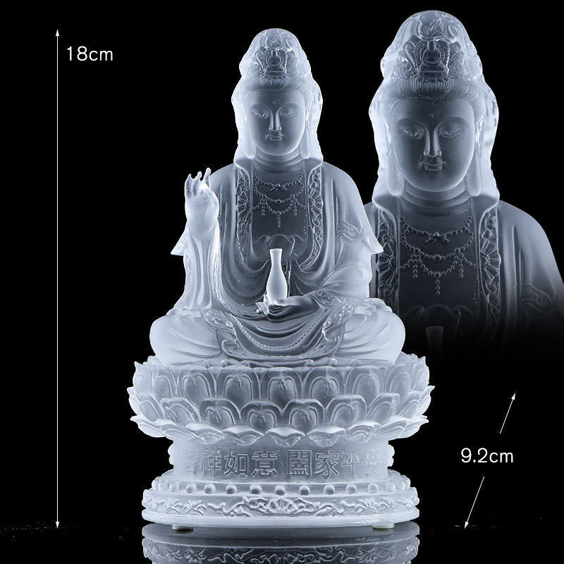 Nimara Ritual Kwan Yin Avalokitesvara Handmade Figurine Liuli Crystal Art Piece Wealth Statue Home Offering Decoration