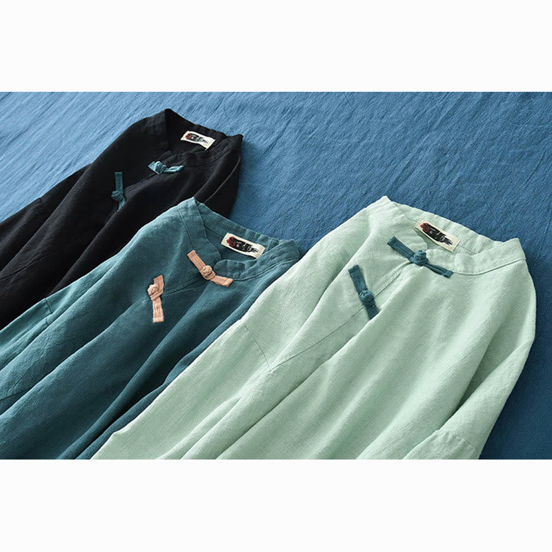 Nimara Ritual Ramie Linen Loose Blouse Women Long Sleeve Shirt Chinese Hanfu Top