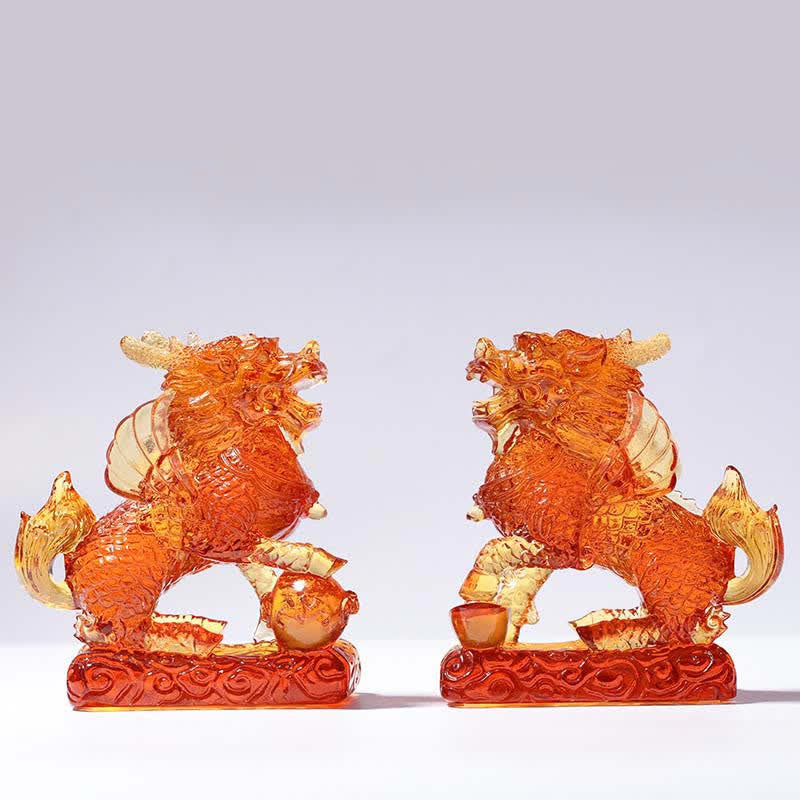 Nimara Ritual Feng Shui Kirin Handmade Liuli Crystal Art Piece Fortune Home Office Decoration