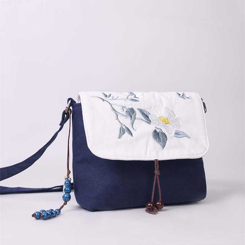 Nimara Ritual Embroidered Camellia Epiphyllum Gardenia Sakura Flowers Crossbody Bag Shoulder Bag Cellphone Bag