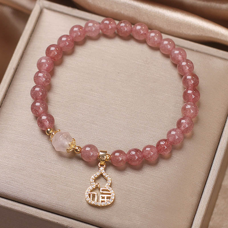 Nimara Ritual Strawberry Quartz Gourd Fu Character Charm Positive Bracelet