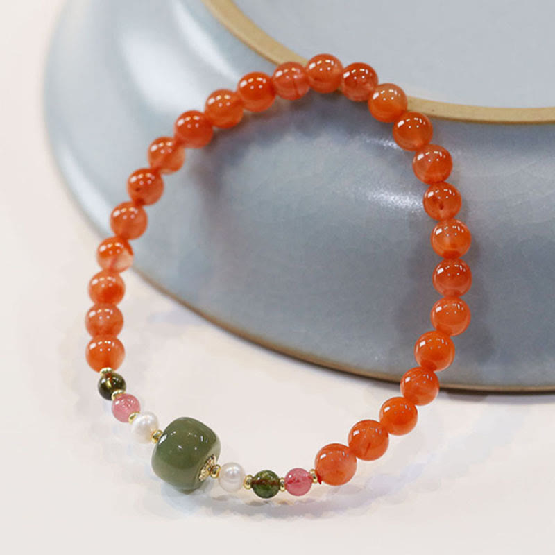 Nimara Ritual Natural Red Agate Hetian Jade Bead Confidence Calm Bracelet