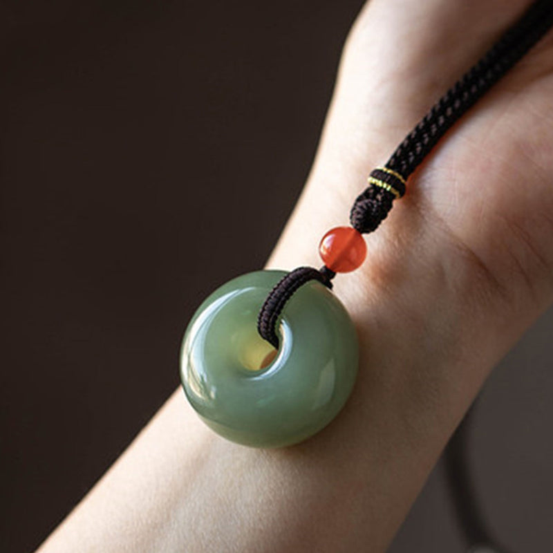 Nimara Ritual Natural Round Jade Gray Jade Peace Buckle Luck Necklace Pendant