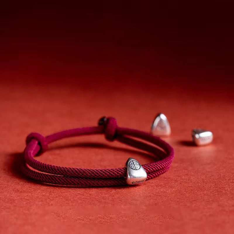 Nimara Ritual 925 Sterling Silver Fu Character Blessing Handmade Braided Bracelet