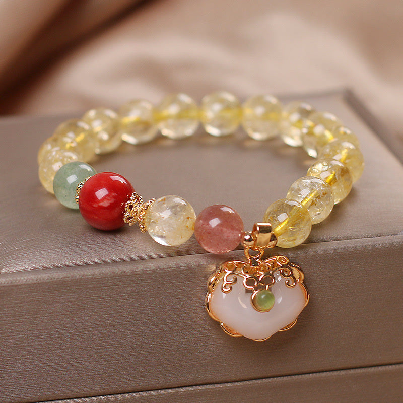 Nimara Ritual Natural Citrine White Jade Strawberry Quartz Protection Charm Bracelet