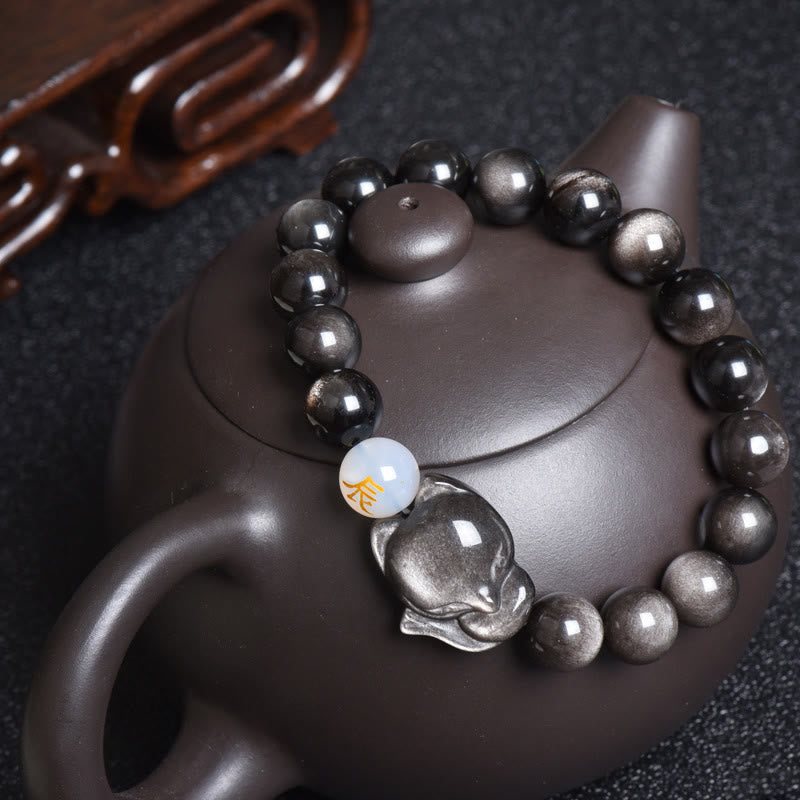 Nimara Ritual Natural Rainbow Obsidian Gold Sheen Obsidian Silver Sheen Obsidian Fox Healing Bracelet