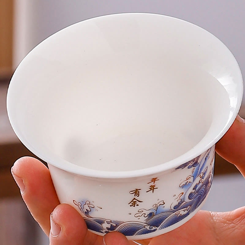 Nimara Ritual White Porcelain Mountain Landscape Countryside Ceramic Gaiwan Teacup Kung Fu Tea Cup And Saucer With Lid