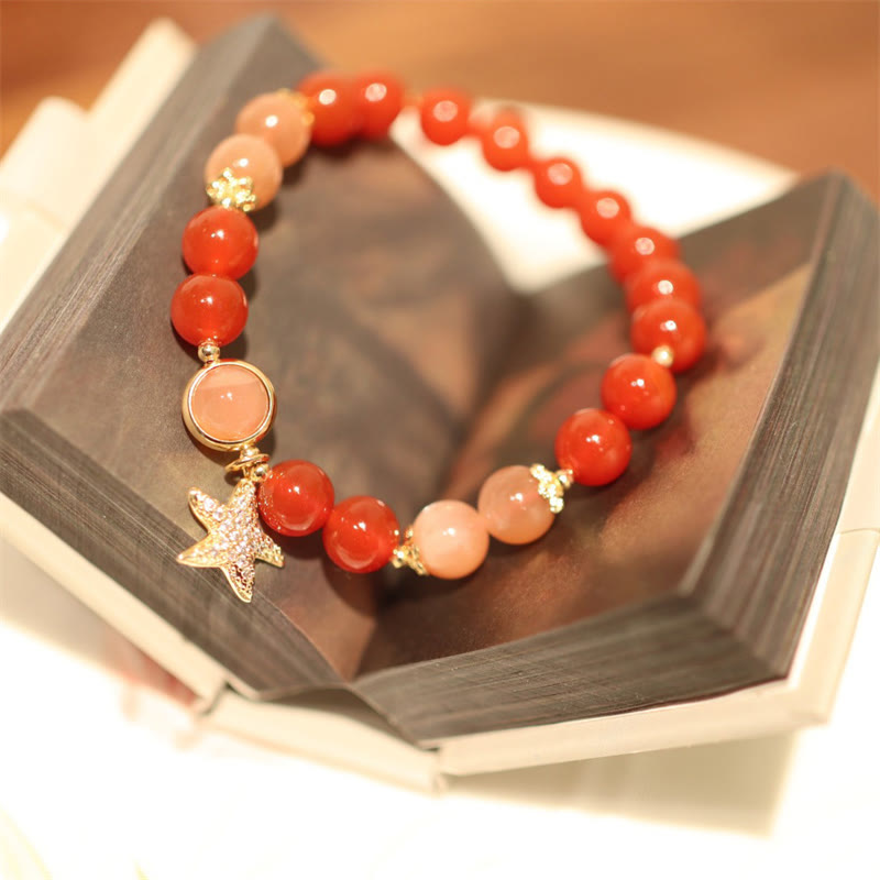 Nimara Ritual Sun Stone Peach Moonstone Red Agate Crystal Star Wealth Bracelet