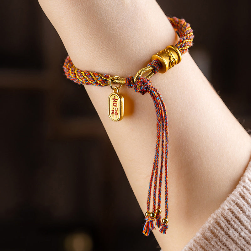 Nimara Ritual Handmade Multicolored Tibetan Om Mani Padme Hum Ruyi Auspicious Charm Braided Bracelet