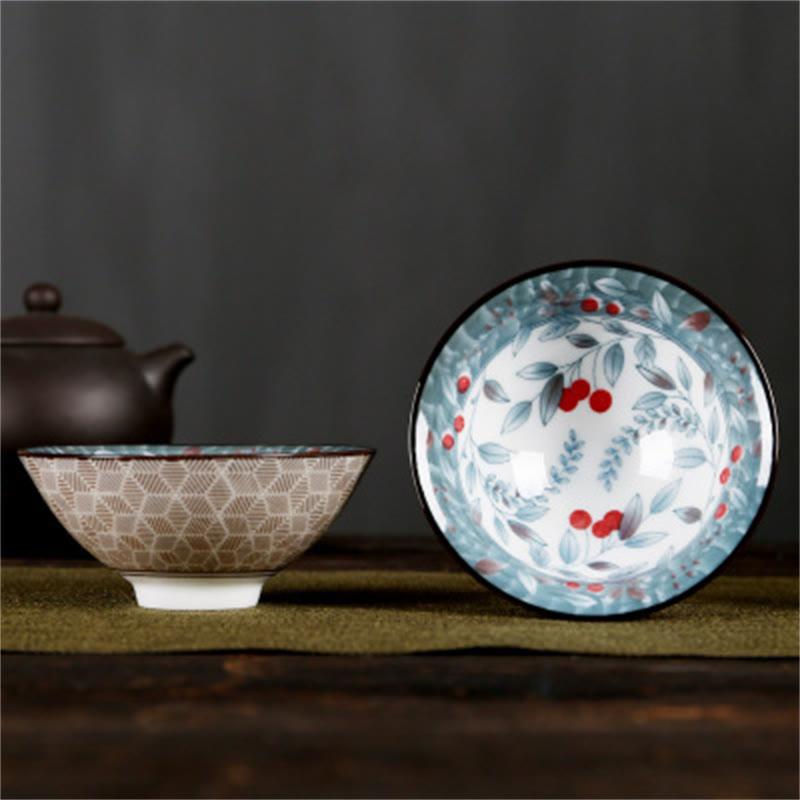 Nimara Ritual Flowers Fu Character Mountains Lotus Cherry Blossoms Ceramic Teacup Kung Fu Tea Cup