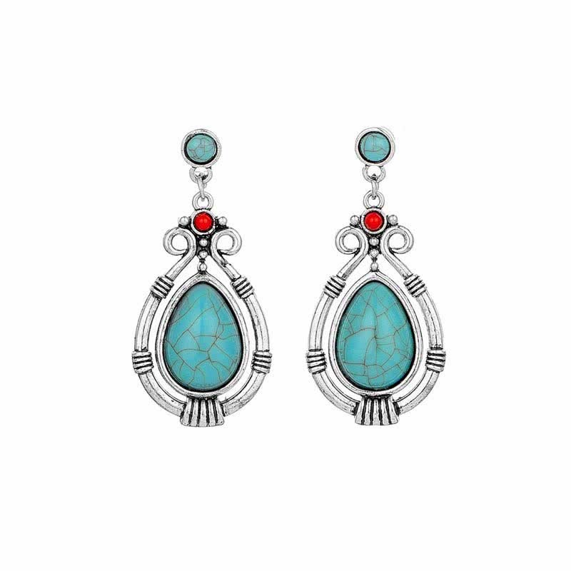 Nimara Ritual Tibet Vintage Turquoise Waterdrop Strength Drop Dangle Earrings Clips
