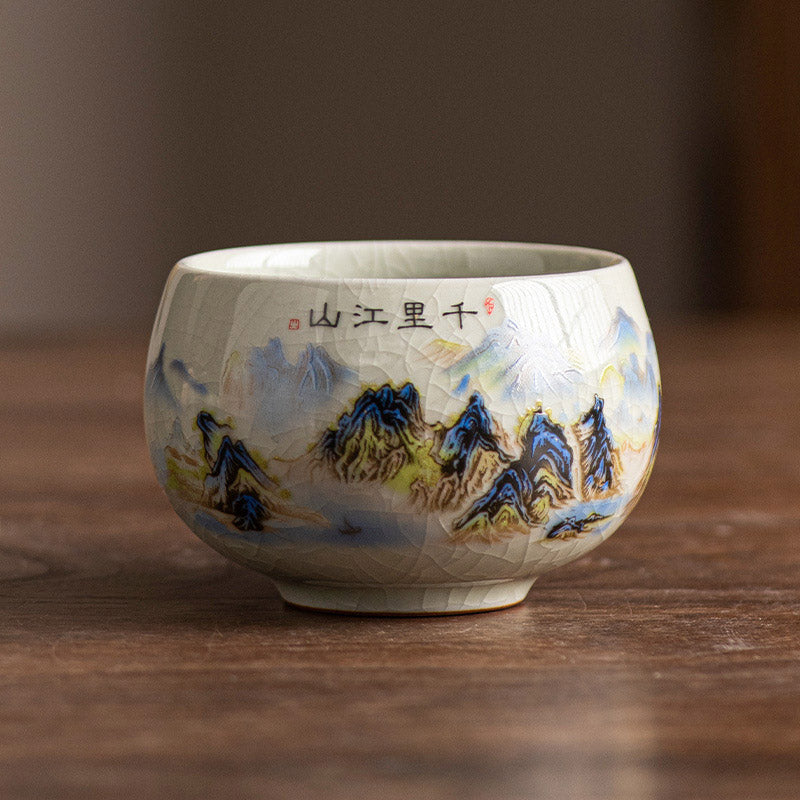 Nimara Ritual A Panorama of Rivers and Mountains Ceramic Teacup Kung Fu Tea Cup 150ml