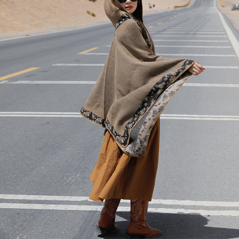 Nimara Ritual Tibetan Shawl Border Small Floral Flower Hooded Cloak Winter Cozy Travel Scarf Wrap