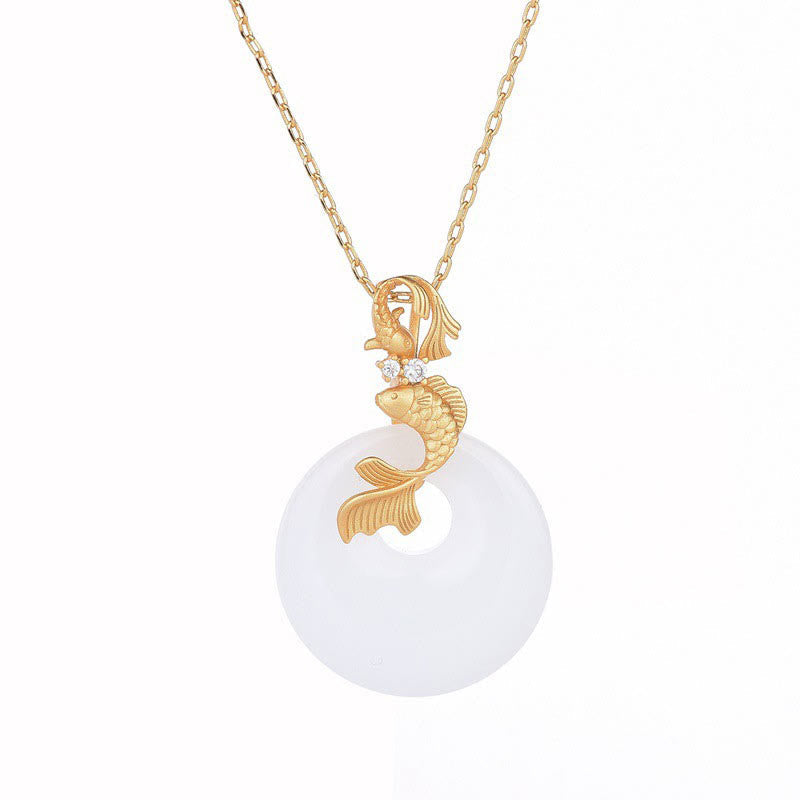 Nimara Ritual White Jade Koi Fish Wealth Prosperity Necklace Pendant