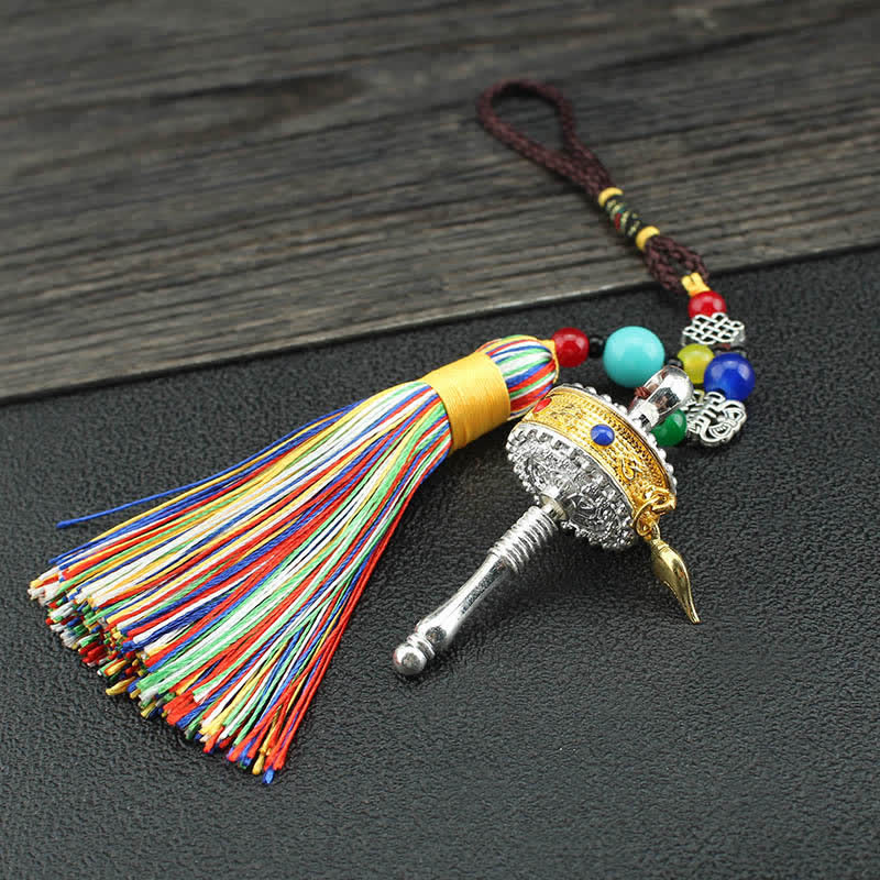 Nimara Ritual Tibet Om Mani Padme Hum Prayer Wheel Tassel Bag Car Hanging Decoration