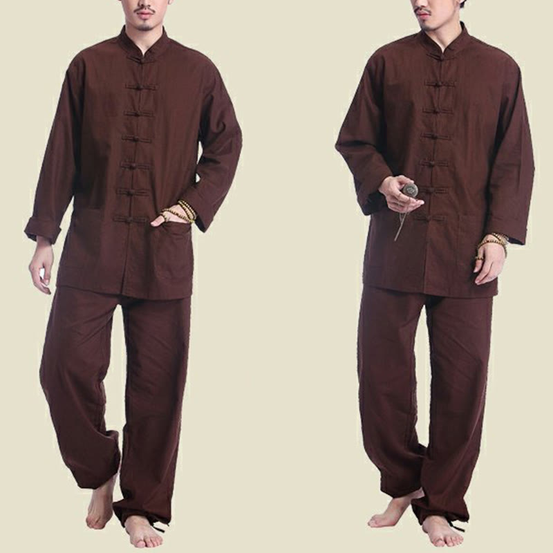 Nimara Ritual Chinese Frog Button Design Meditation Prayer Cotton Linen Spiritual Zen Practice Yoga Clothing Men's Set