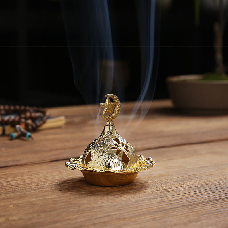 Nimara Ritual Gold Gourd Star Feather Spiritual Meditation Mini Alloy Metal Incense Burner