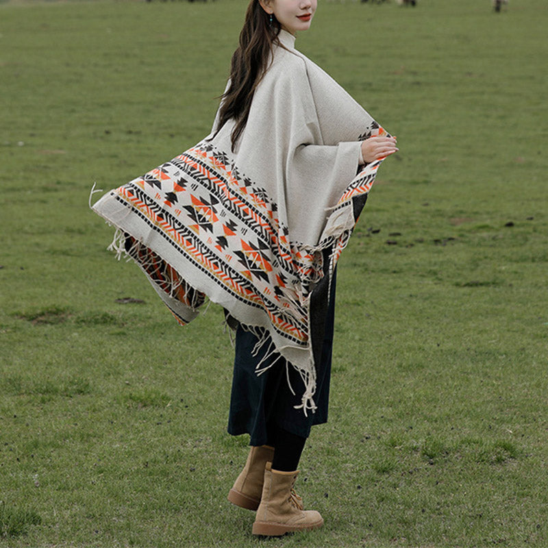 Nimara Ritual Tibetan Shawl Colorful Geometry Winter Cozy Travel Scarf Wrap