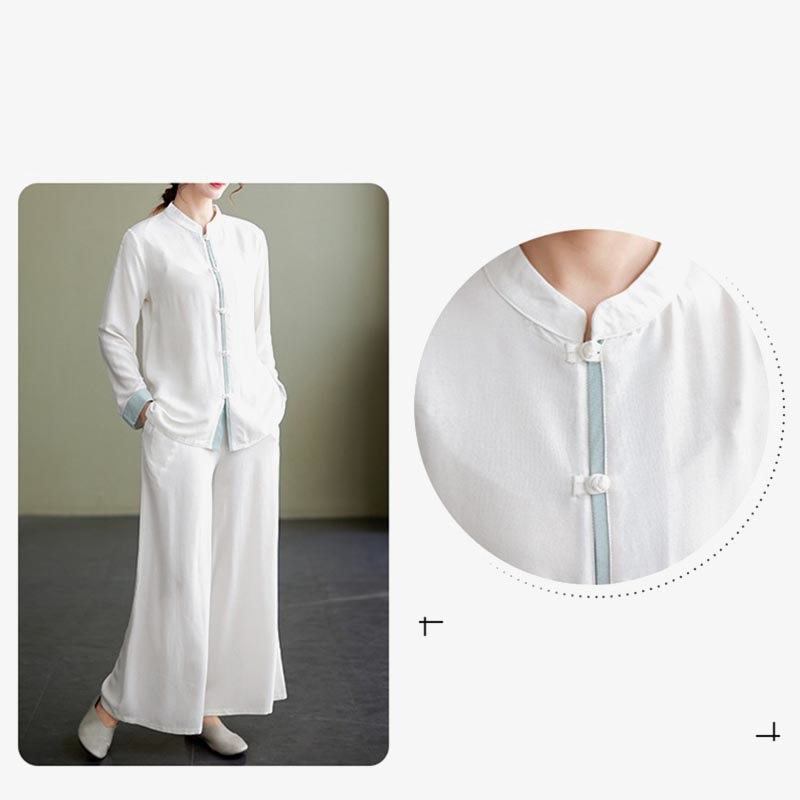 Nimara Ritual 2Pcs Tang Suit Long Sleeve Shirt Top Pants Meditation Zen Tai Chi Cotton Linen Clothing Women's Set