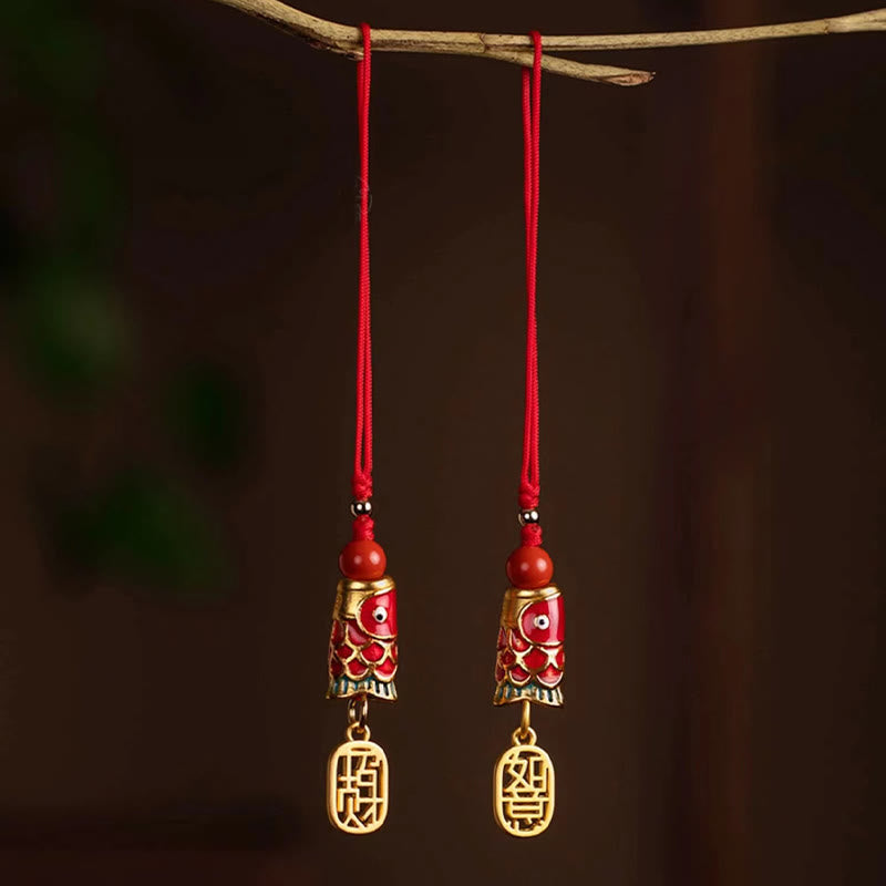 Nimara Ritual Koi Fish Cinnabar Attracting Wealth Wish Ruyi Charm Luck Phone Hanging Decoration