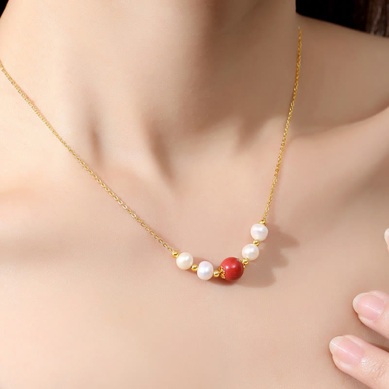Nimara Ritual 925 Sterling Silver Pearl Cinnabar Sincerity Healing Bead Chain Necklace Pendant