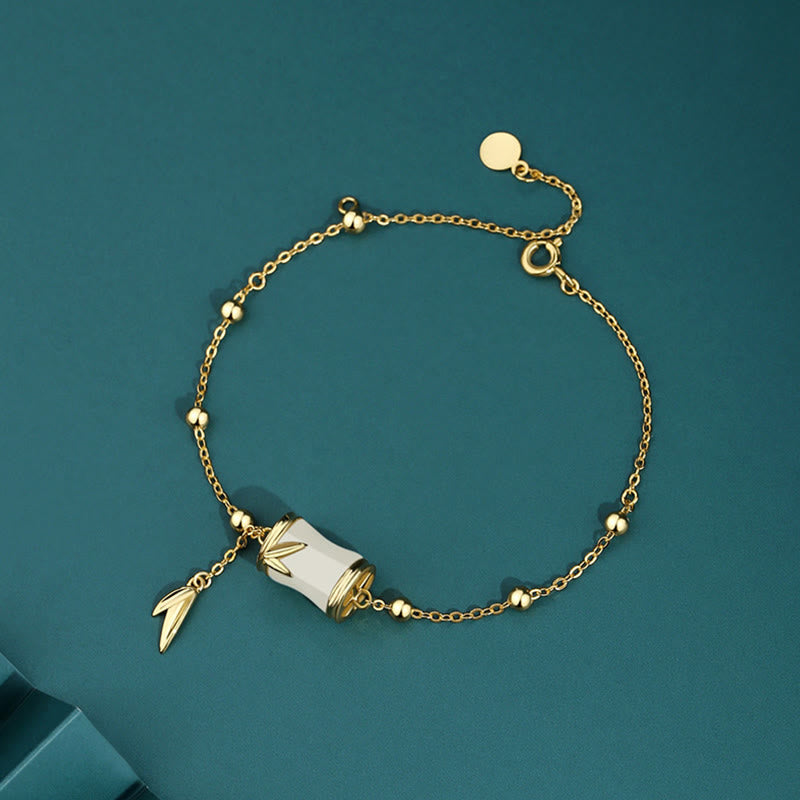 Nimara Ritual 925 Sterling Silver 22K Gold Hetian White Jade Bamboo Leaf Luck Necklace Pendant Bracelet