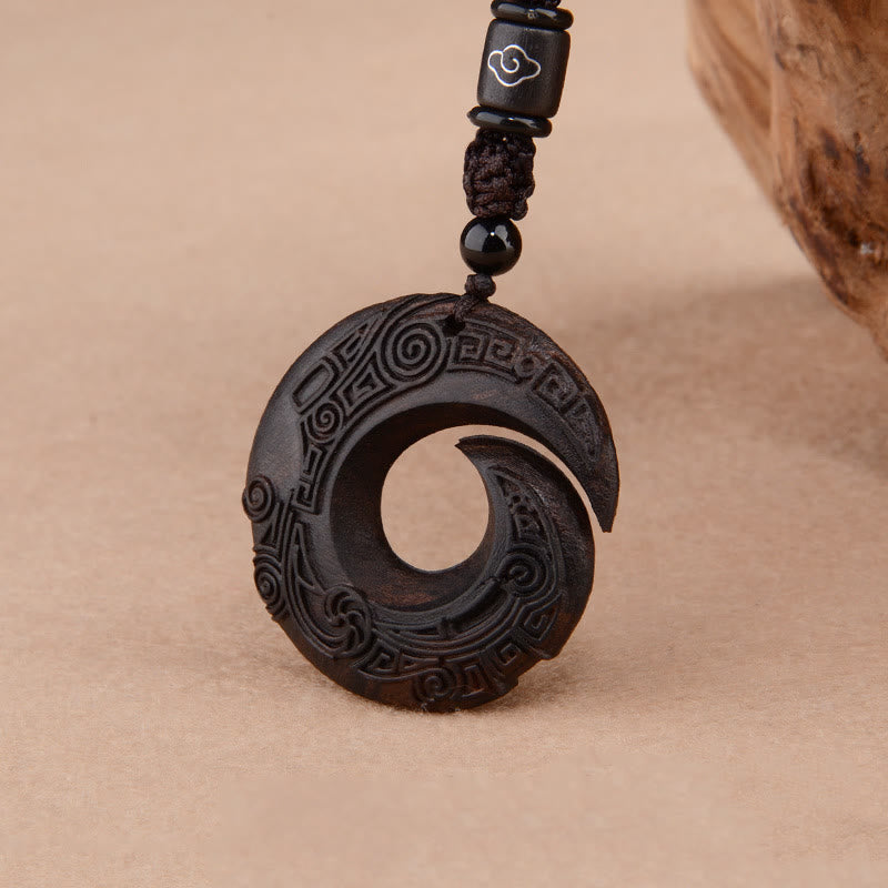 Nimara Ritual Small Leaf Red Sandalwood Ebony Wood One's Luck Improves Design Patern Protection Necklace Pendant