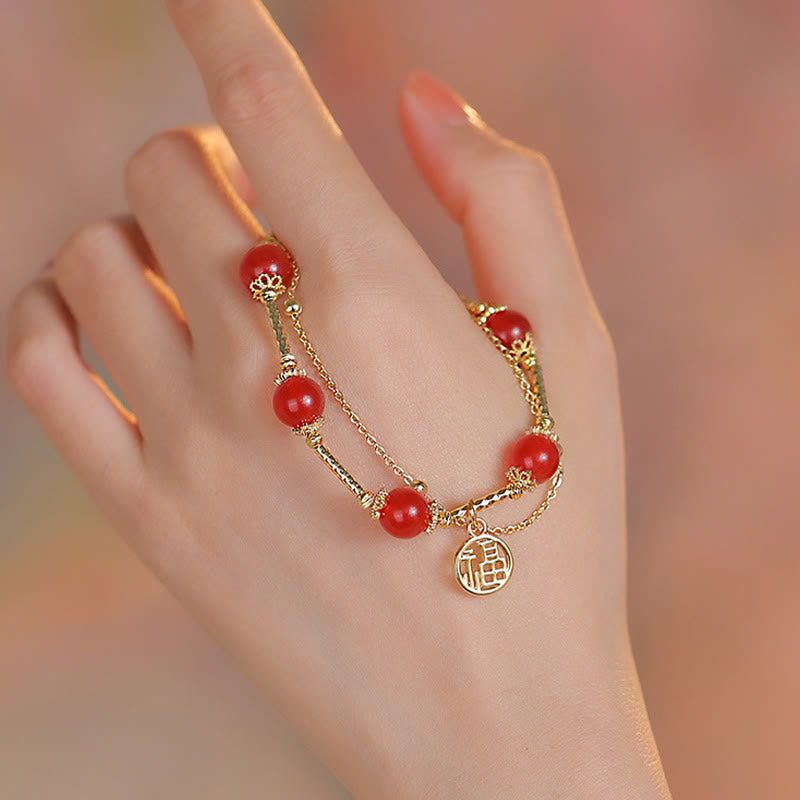Nimara Ritual Red Agate Fu Character Charm Self-acceptance Bracelet