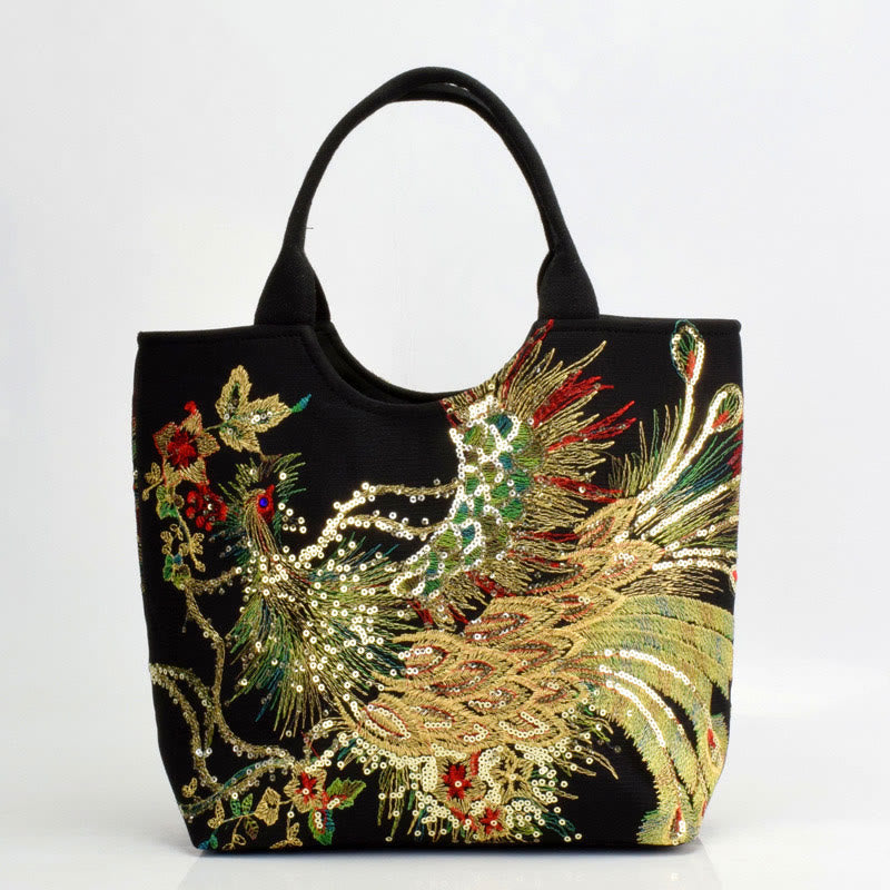 Nimara Ritual Peacock Double-sided Embroidery Tote Bag Shoulder Bag Crossbody Bag