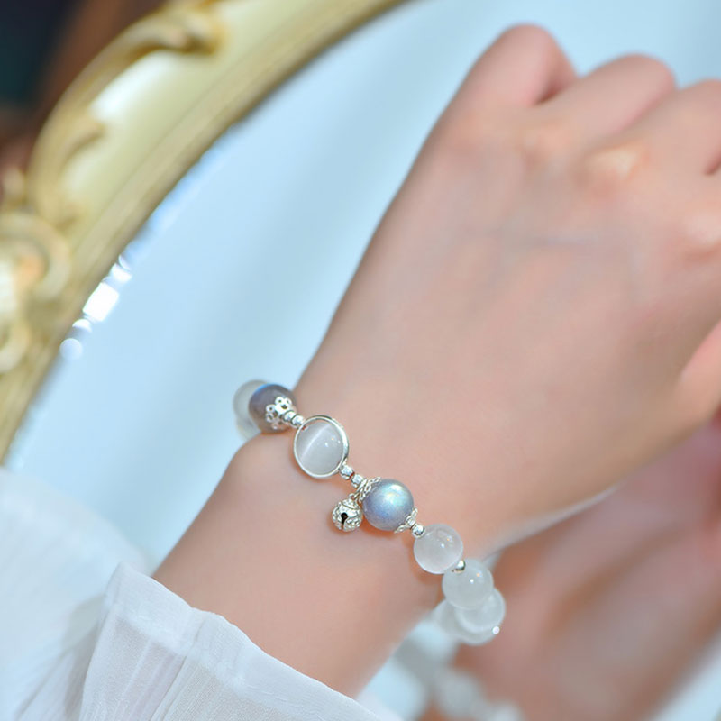 Nimara Ritual 925 Sterling Silver Cat Eye Moonstone Love Support Bracelet