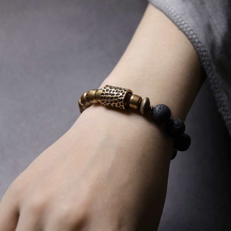 Nimara Ritual Lava Rock Stone Rainbow Obsidian Brass Support Healing Bracelet