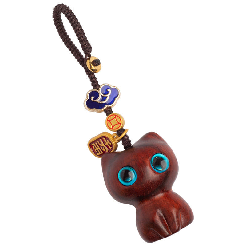 Nimara Ritual Small Leaf Red Sandalwood Ebony Wood Lucky Cat Protection Key Chain Phone Hanging Decoration
