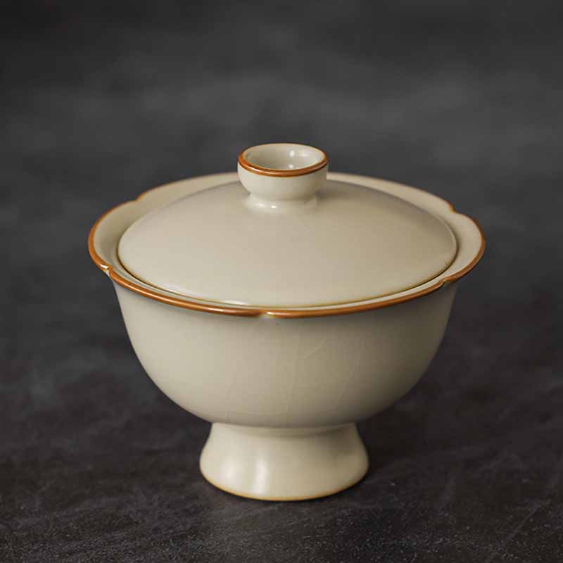 Nimara Ritual Beige Plum Blossom Shape Peach Branch Ceramic Gaiwan Sancai Teacup Kung Fu Tea Cup With Lid
